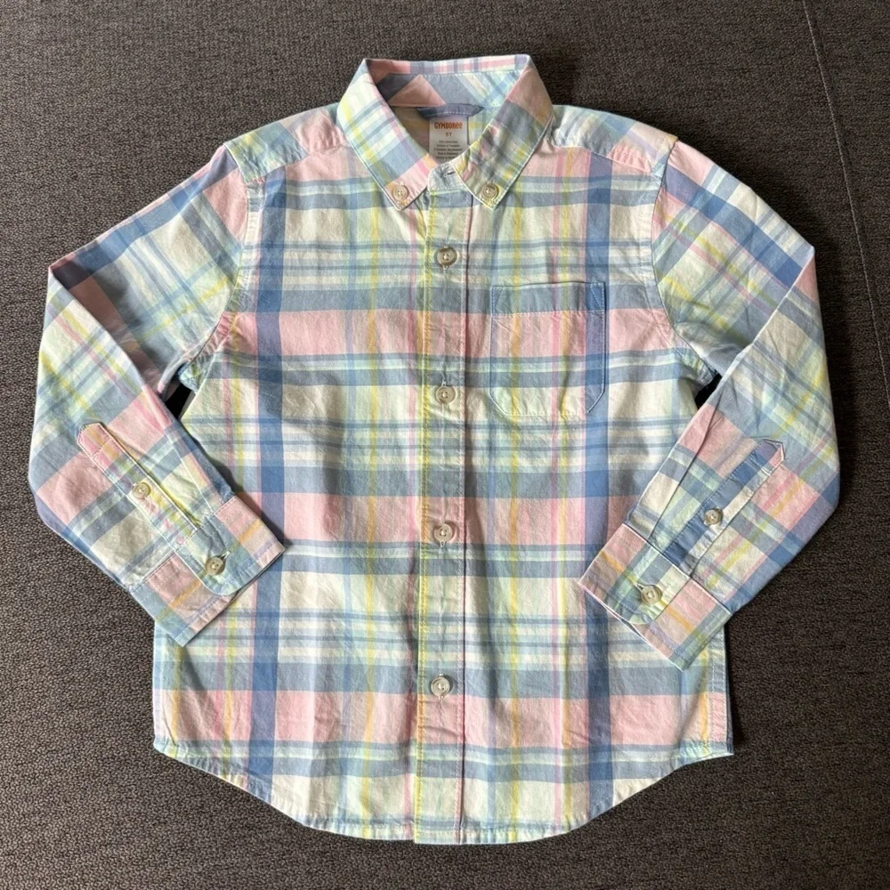 Gymboree Blue Pink Plaid Check Poplin Shirt Long Sleeve Button Up Toddler 5T
